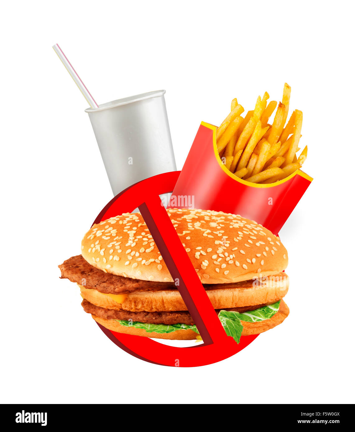 Fast food danger label isolated on white background Stock Photo