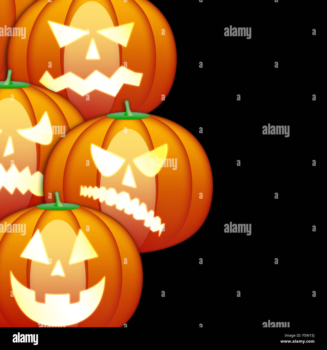 Funny halloween pumpkins. Isolated on black background Stock Photo