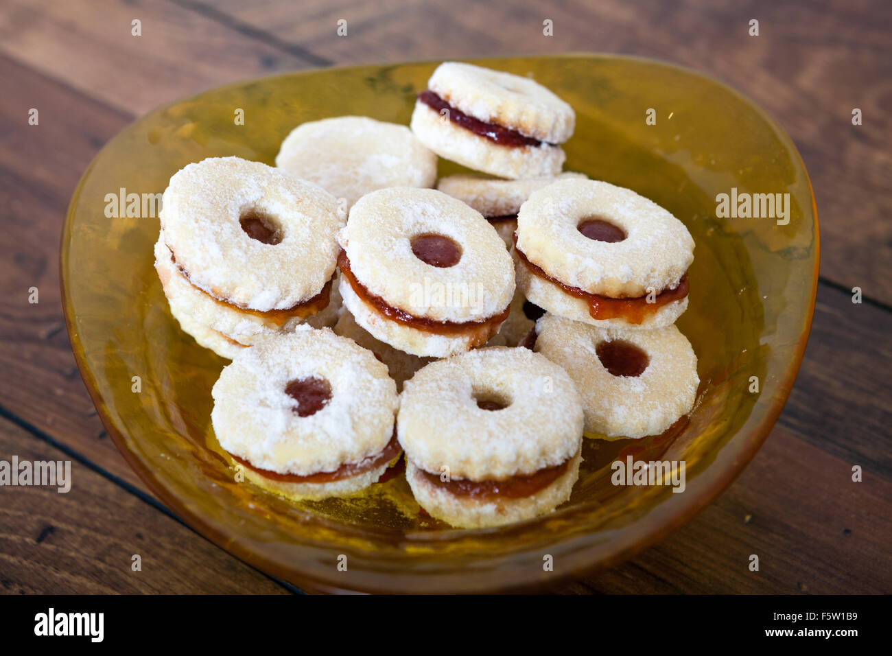 Puff pastry cookies filled with strawberry jam Stock Photo