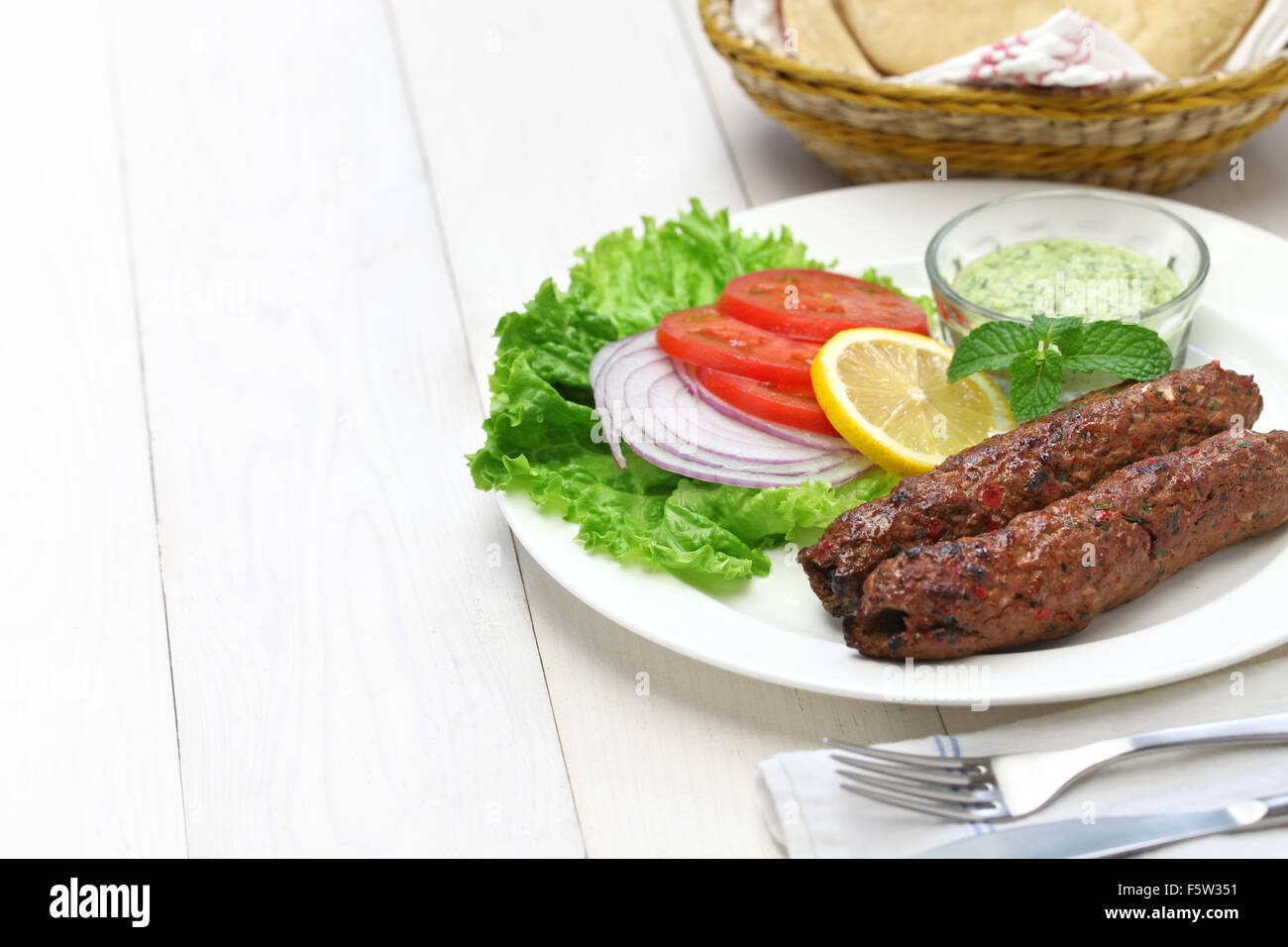 mutton seekh kabab with mint chutney Stock Photo