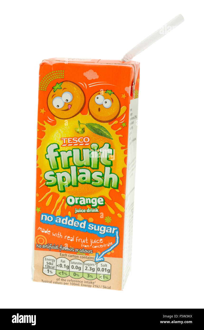 Carton of Tesco Orange Juice Drink Stock Photo