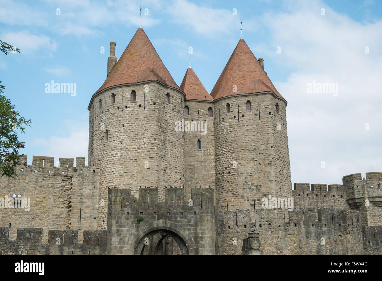 Porte Narbonnaise or Narbonne Gate entry to La Cité, Carcassonne Castle