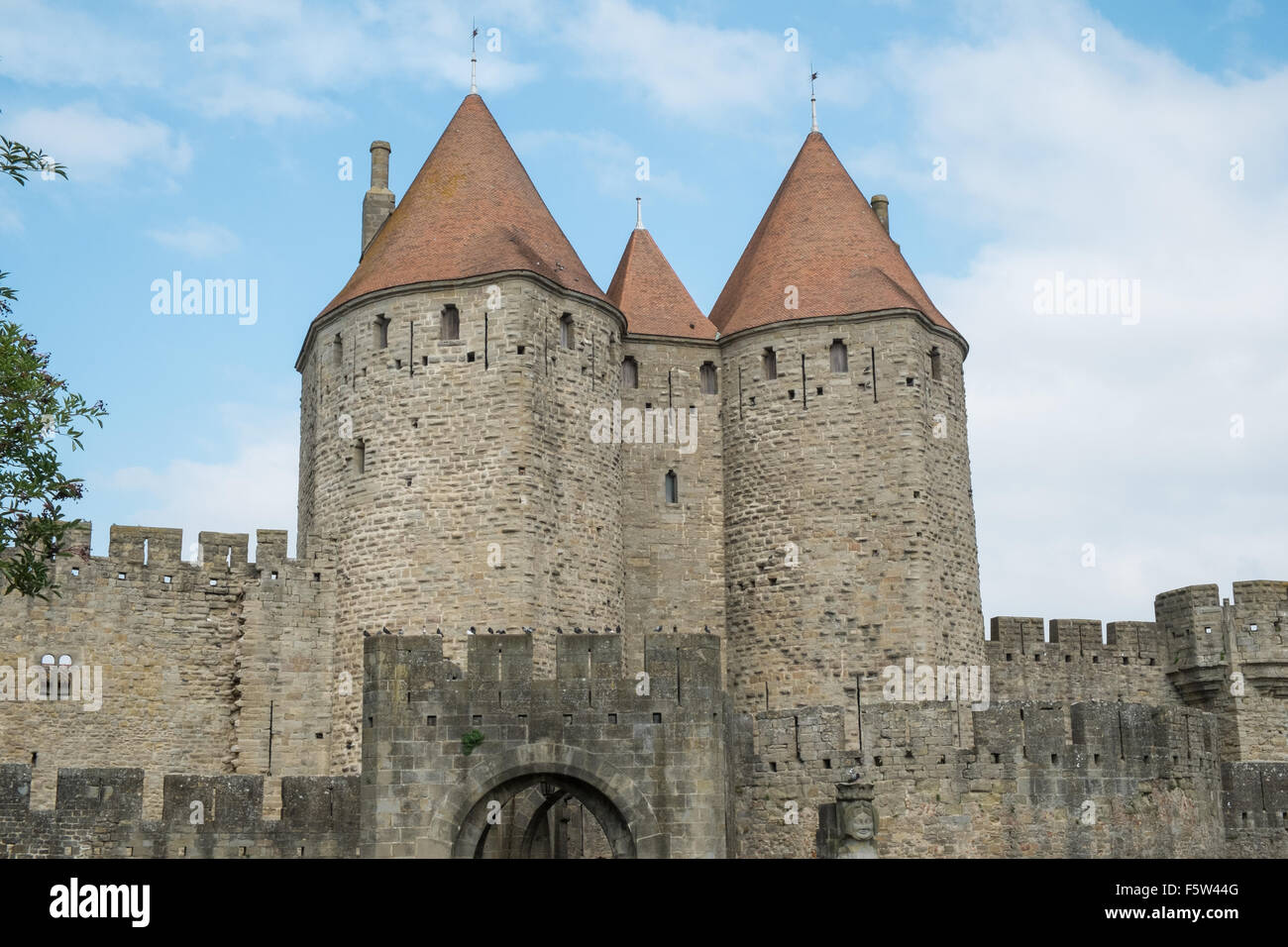 Porte Narbonnaise or Narbonne Gate entry to La Cité, Carcassonne  Castle,Fort,Aude,France Stock Photo - Alamy