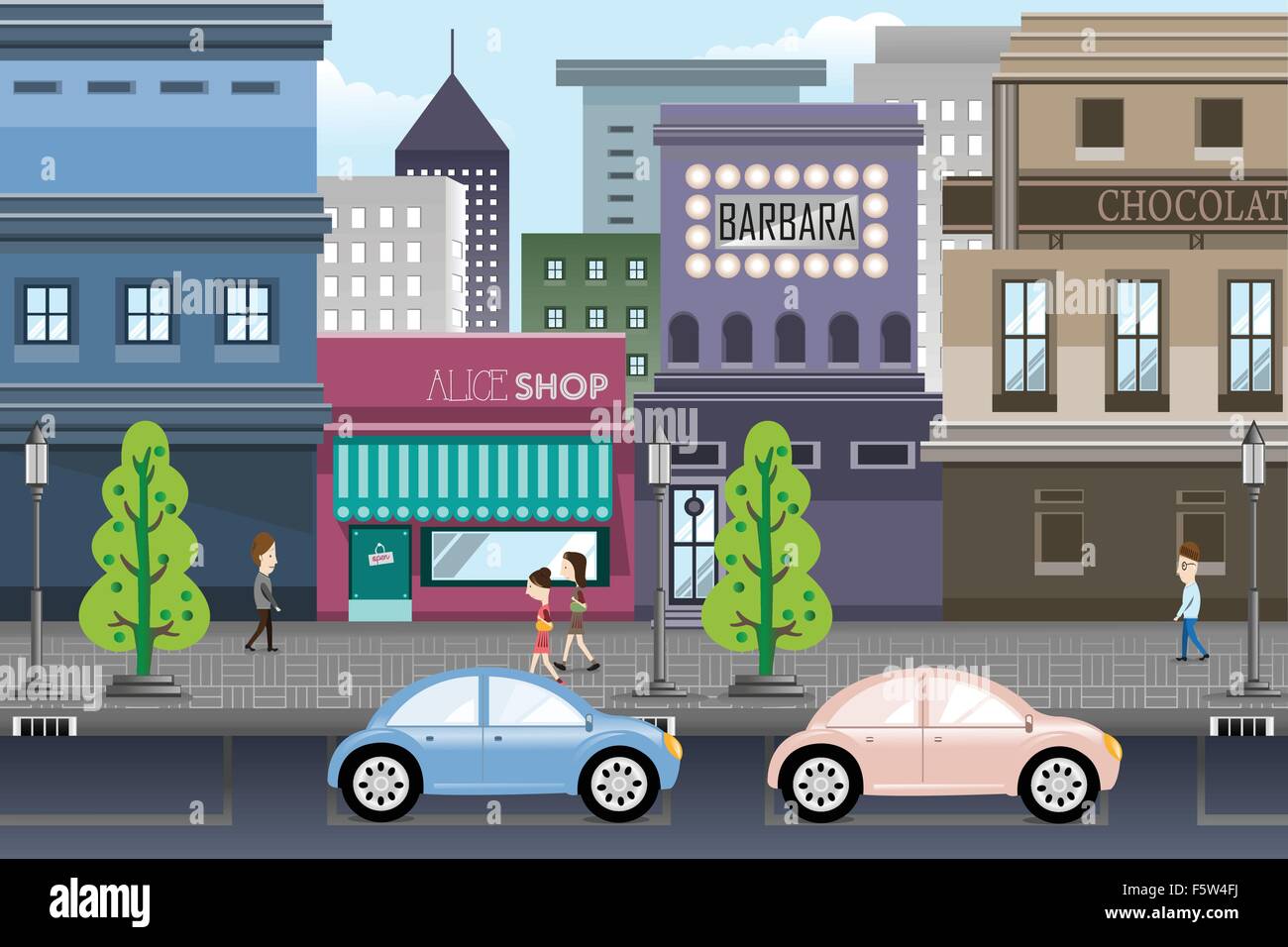 A vector illustration of city life Stock Vector