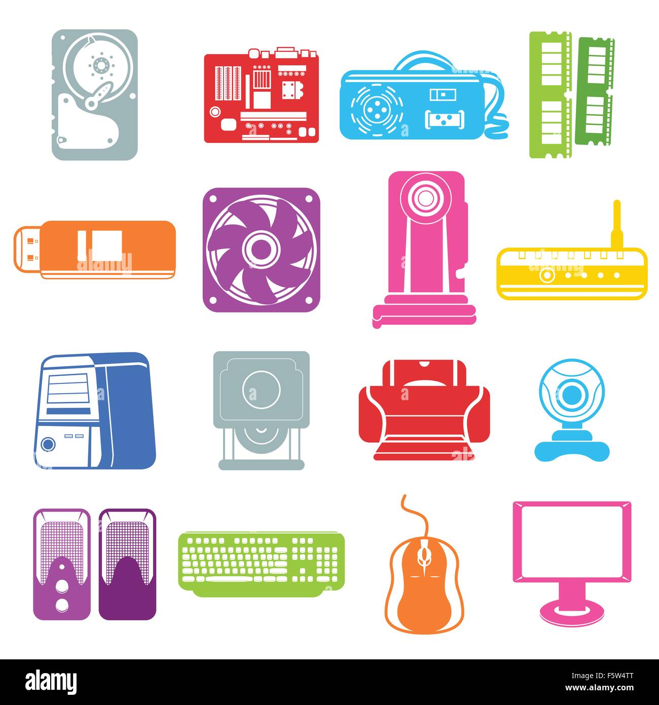 A vector illustration of computer component icons Stock Vector