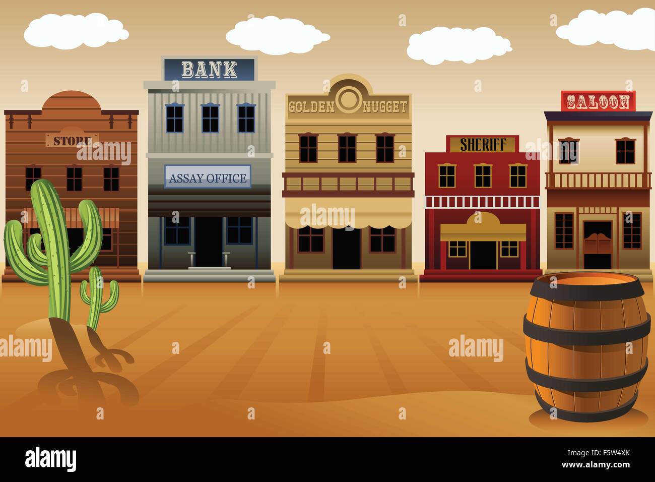 A vector illustration of old western town Stock Vector
