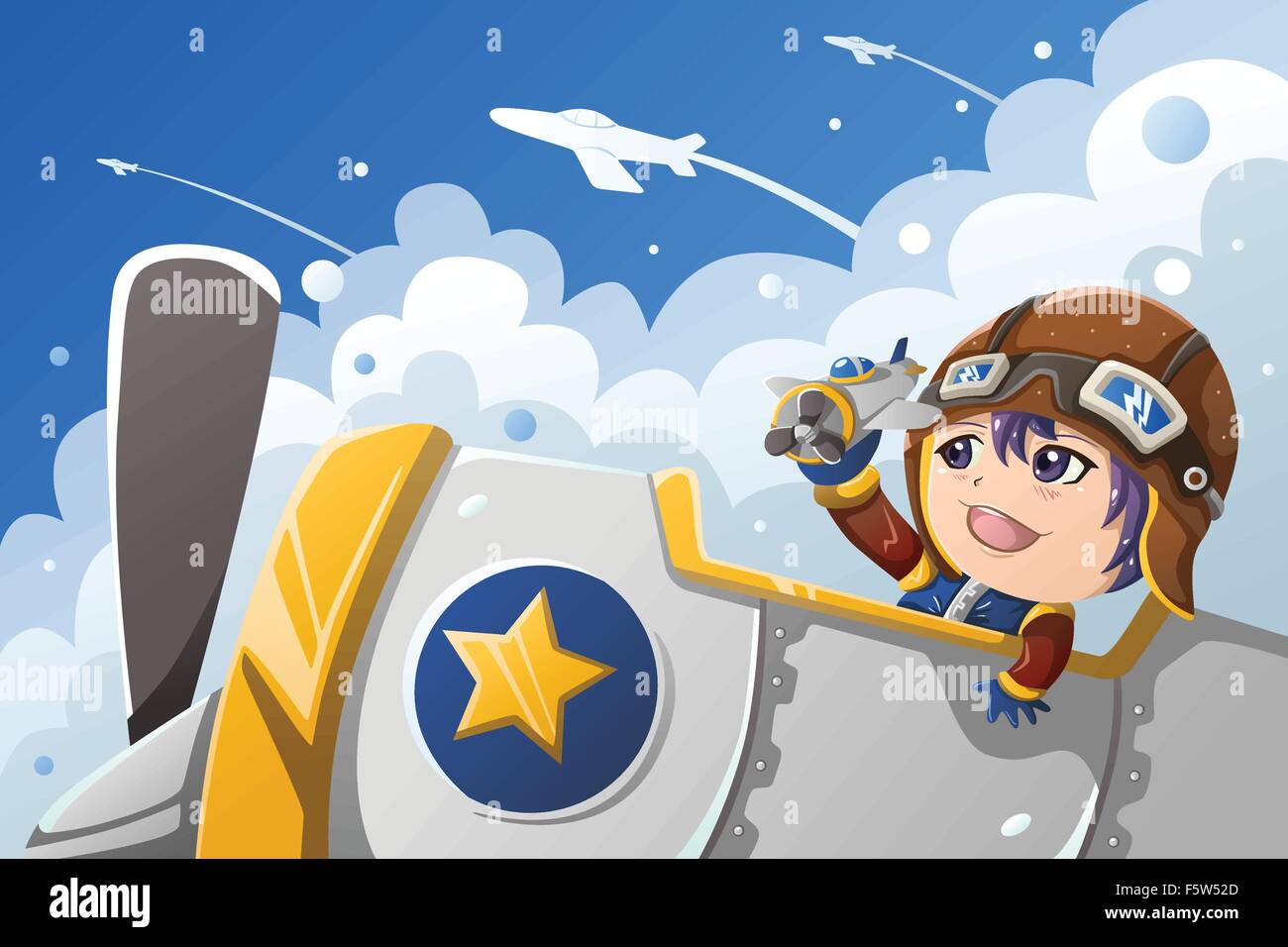 A vector illustration of little boy playing with an airplane for ...