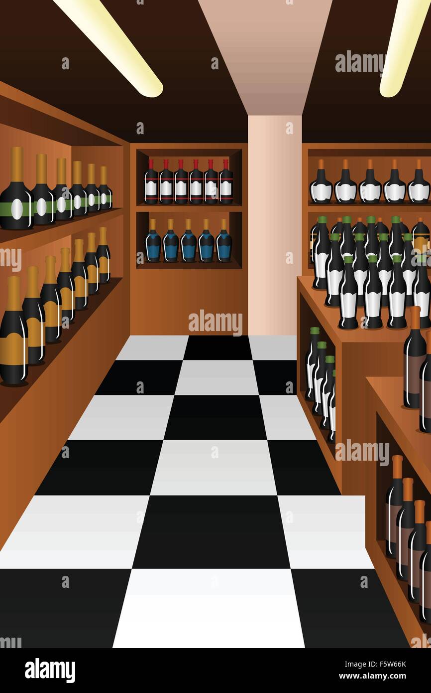 A vector illustration of wine section in a store Stock Vector