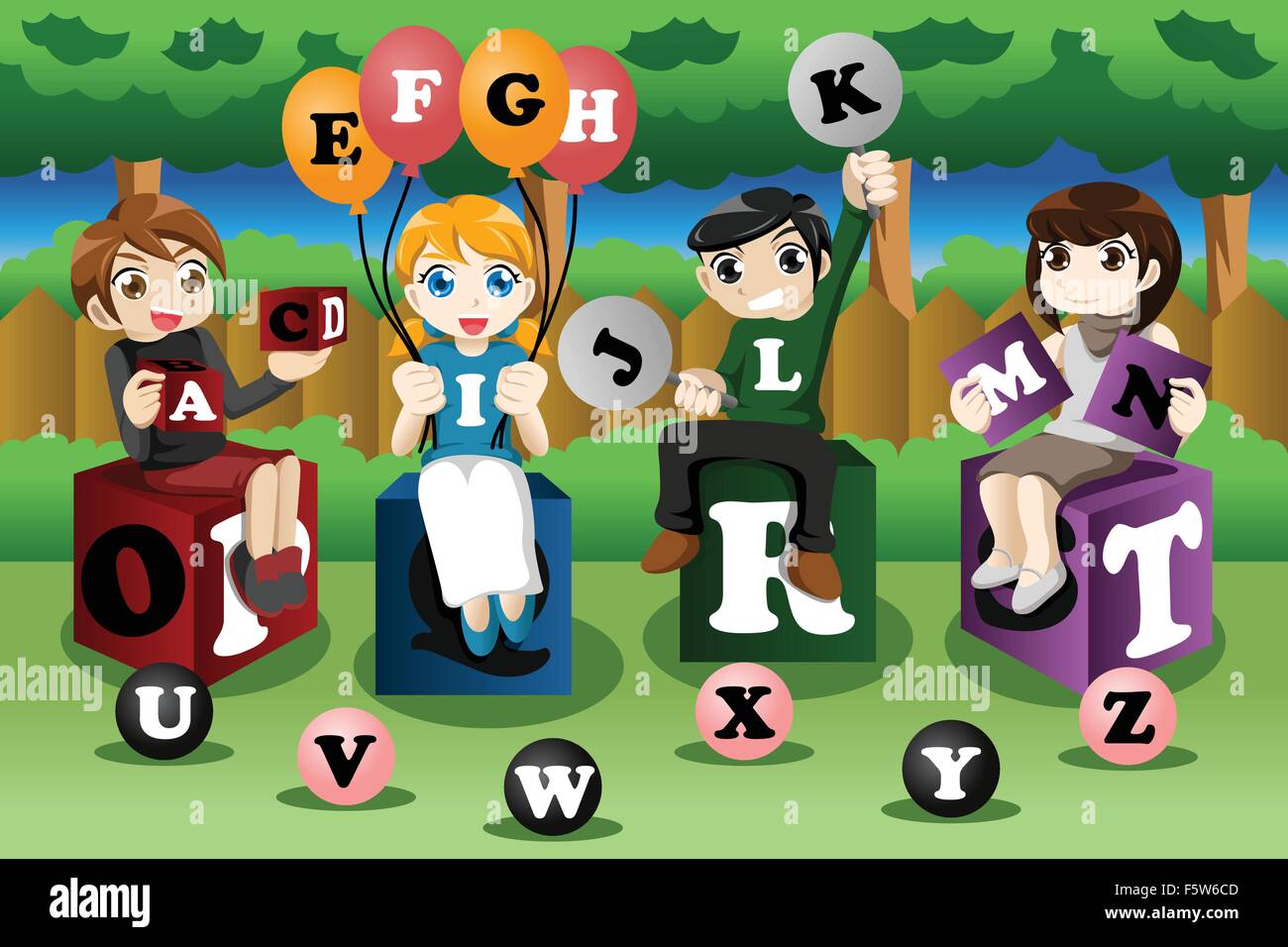 A vector illustration of kids learning alphabets Stock Vector Image ...