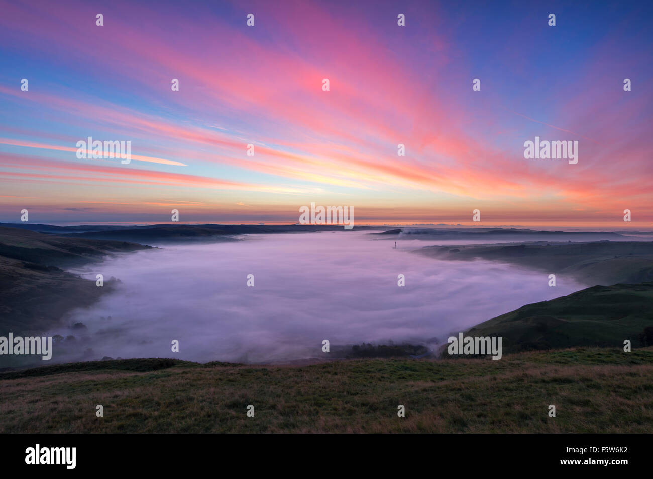 A cloud inversion in the Hope Valley, Edale, Peak District National Park, Derbyshire, England, UK Stock Photo