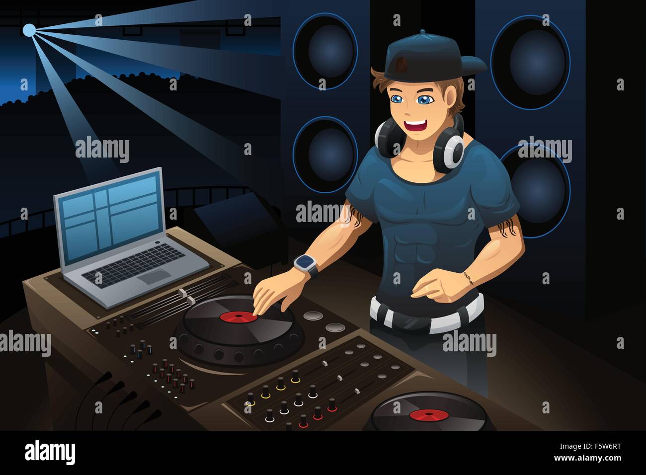 A vector illustration of DJ performing in a night club Stock Vector