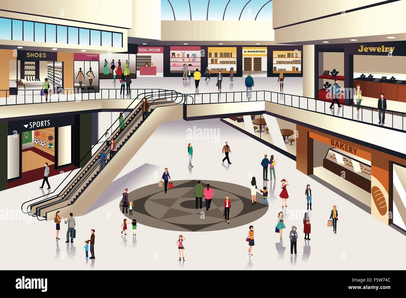 A vector illustration of scene inside shopping mall Stock Vector Image &  Art - Alamy