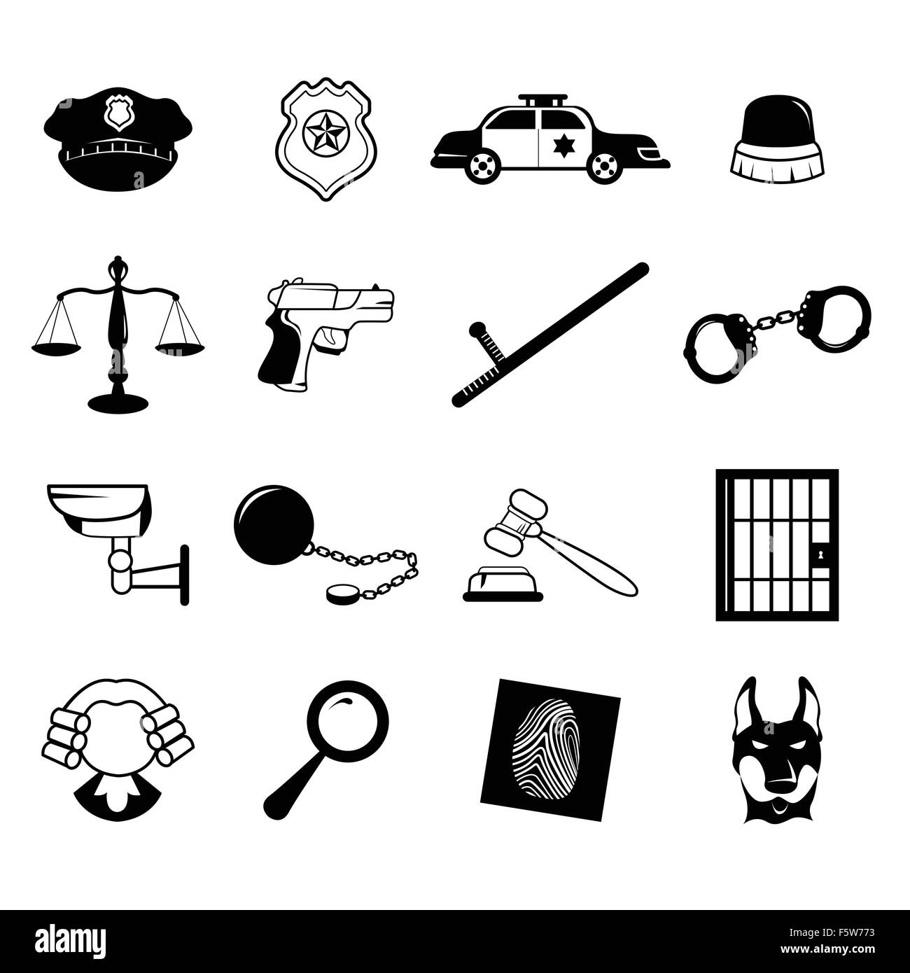A vector illustration of law enforcement icons Stock Vector