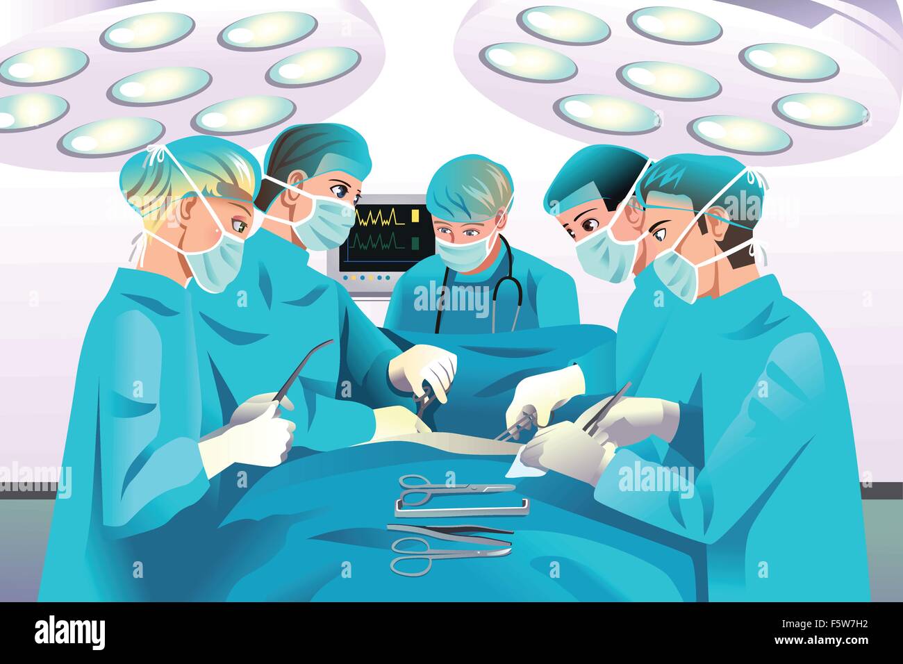 A vector illustration of group surgeons doing surgery Stock Vector
