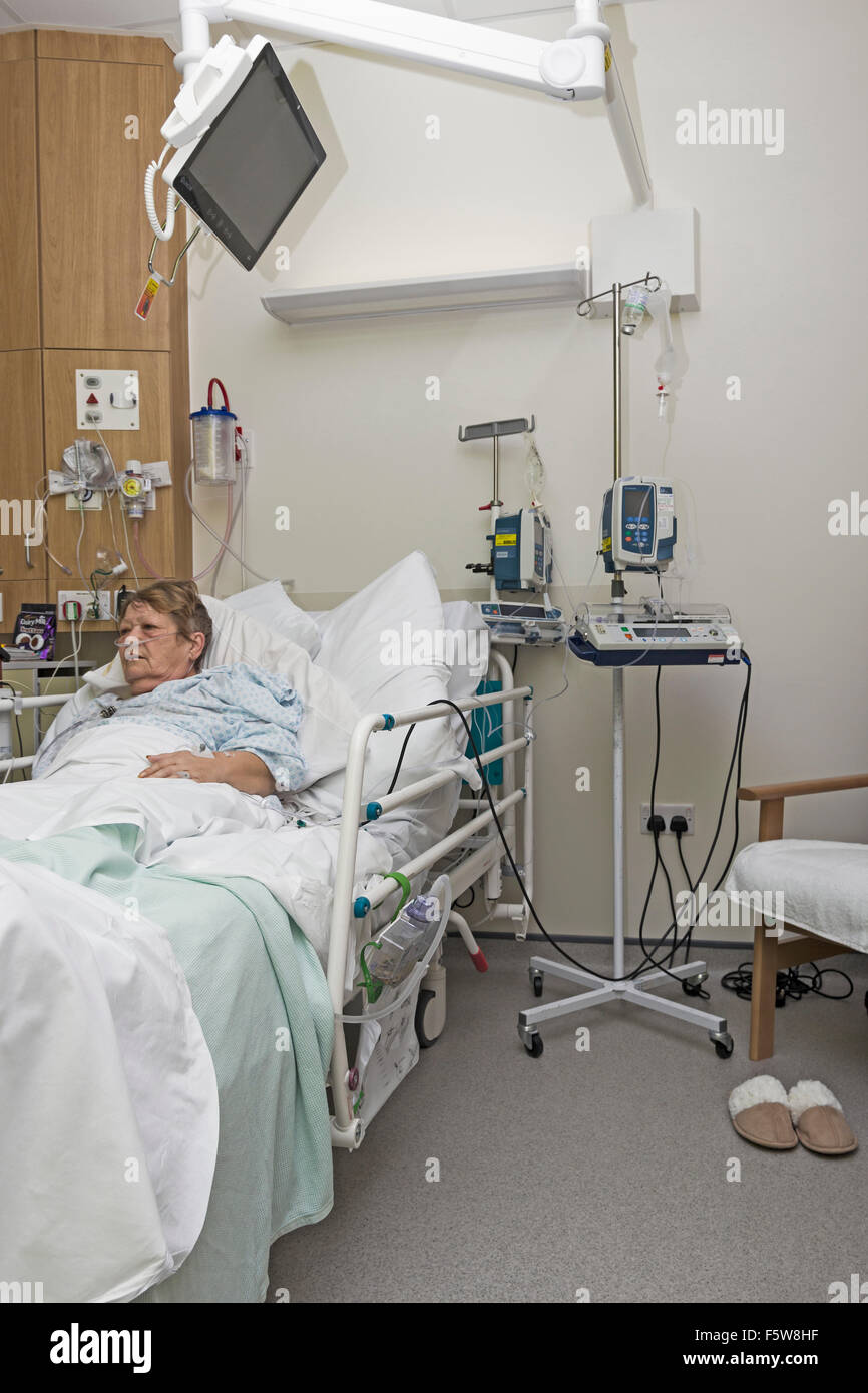 Woman in hospital bed recovering from an operation Stock Photo - Alamy