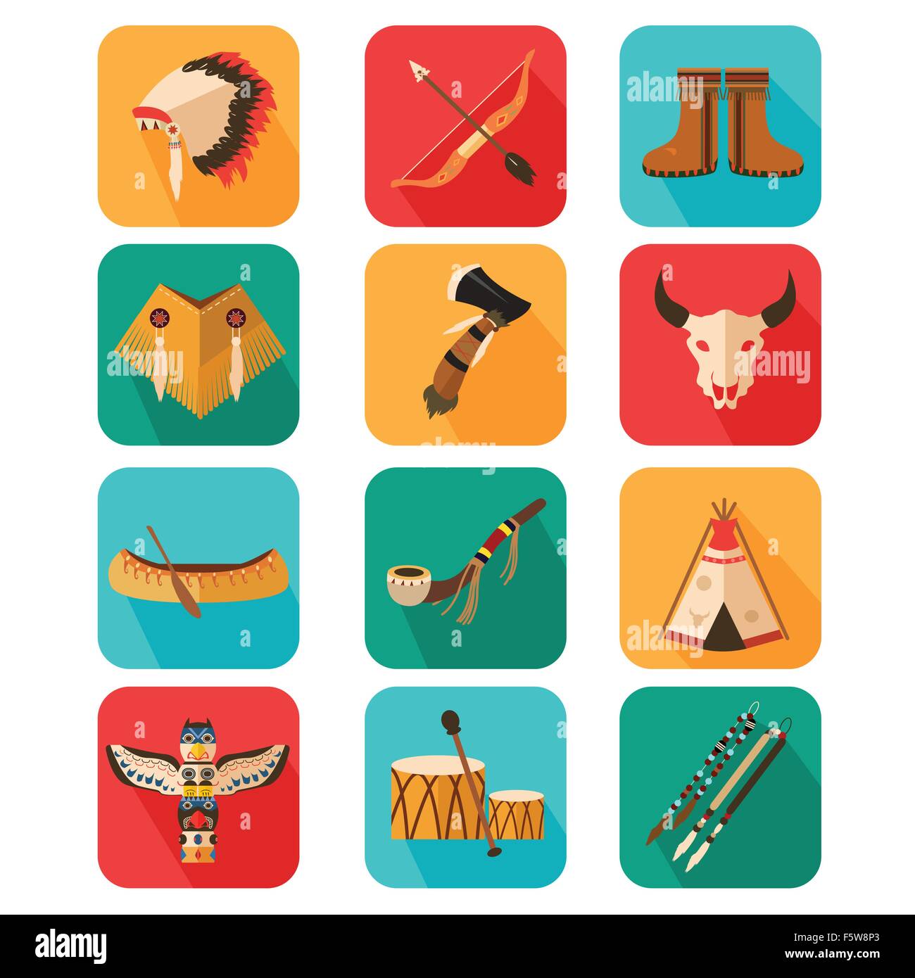 A vector illustration of Native Americans icon sets Stock Vector