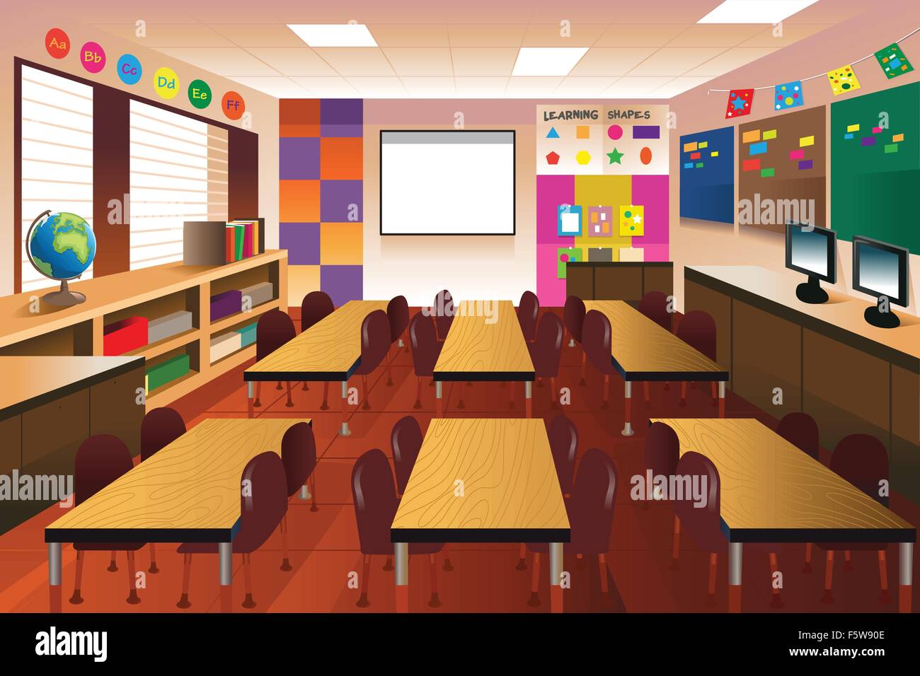 A vector illustration of empty classroom for elementary school Stock Vector