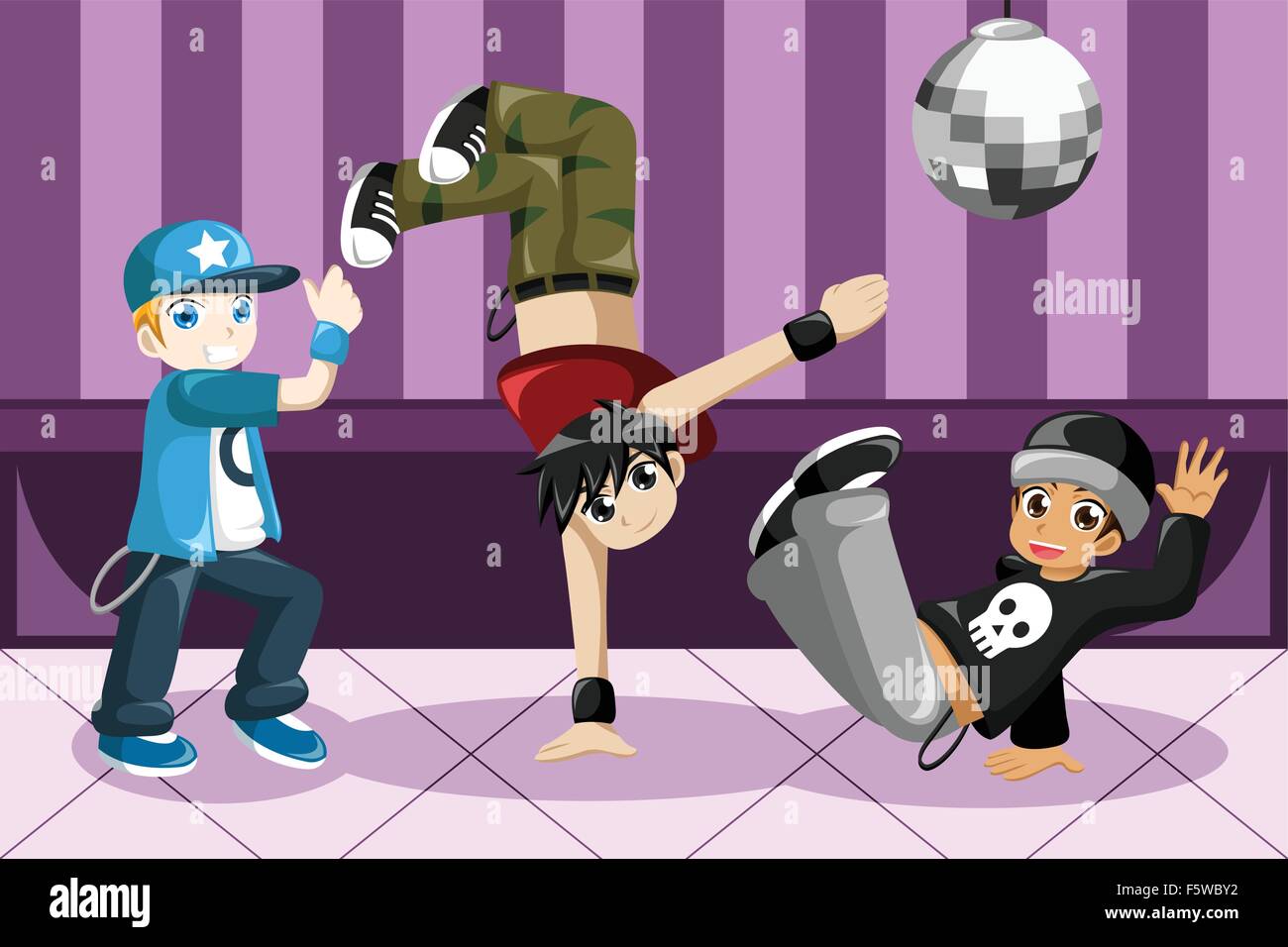 A vector illustration of kids dancing hip hop Stock Vector