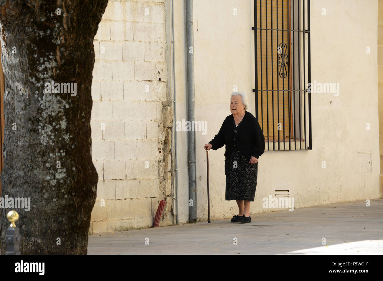 Old woman lady taking daily exercise walking in Ubeda Spain Stock Photo