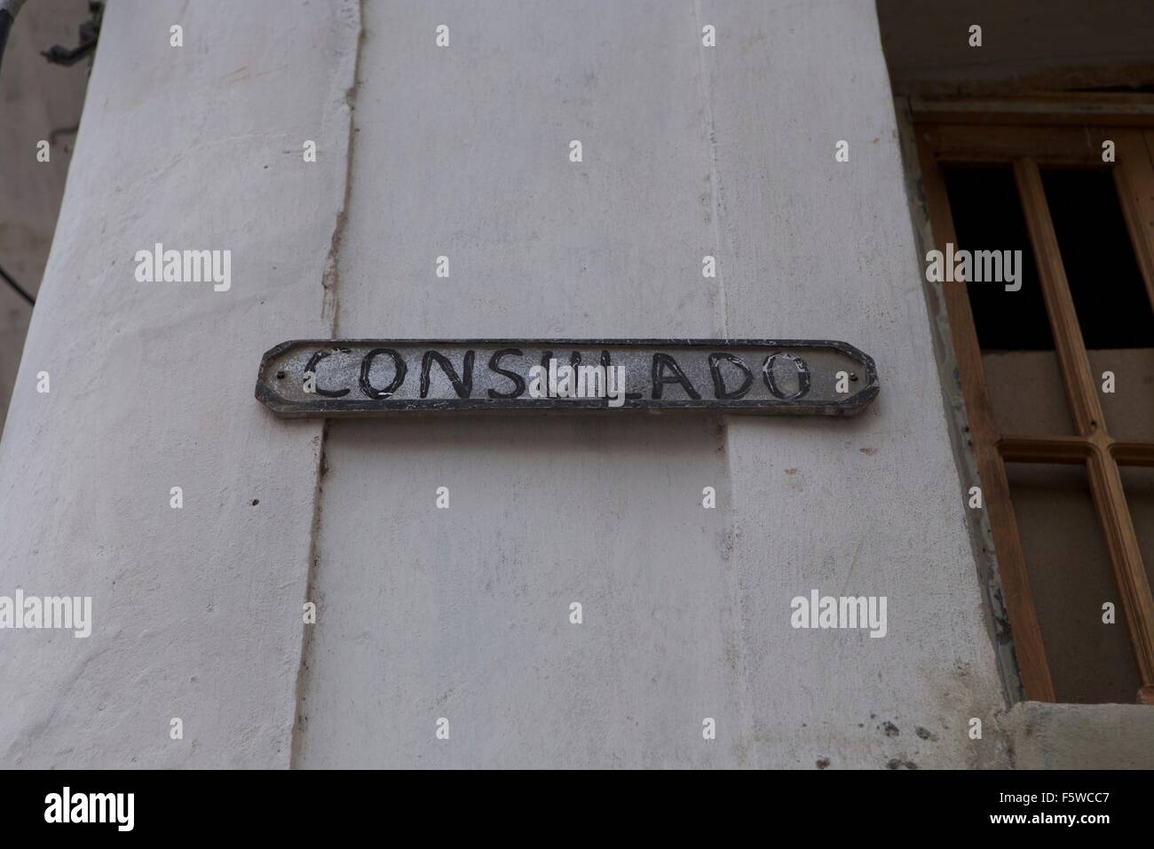 Detail of facade of old colonial style house in Havana, Cuba. Stock Photo