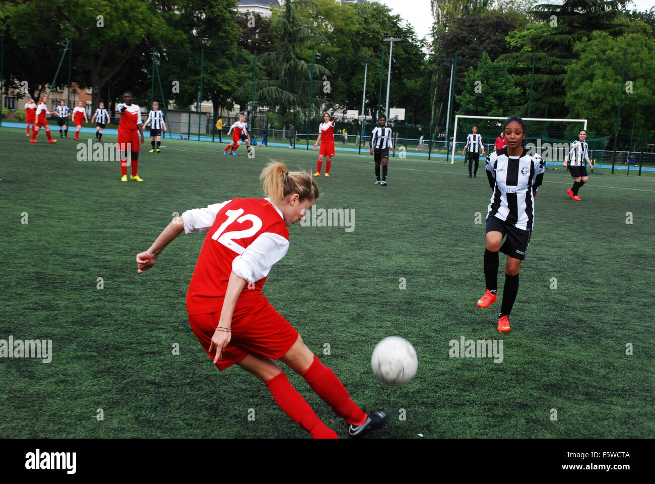 Girl football match in Paris Stock Photo