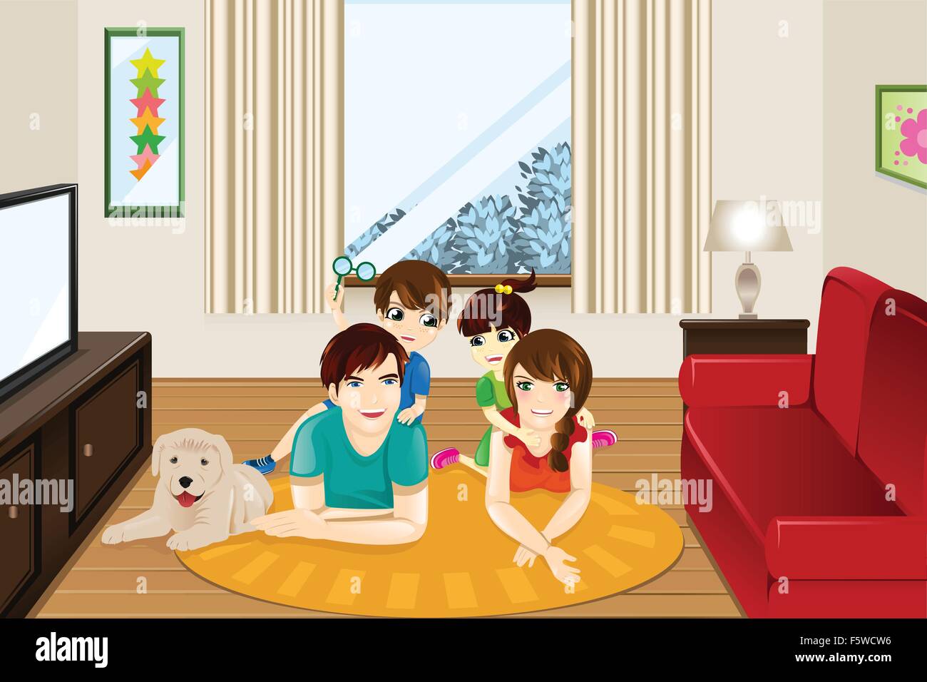 A vector illustration of happy family at home Stock Vector Image & Art ...