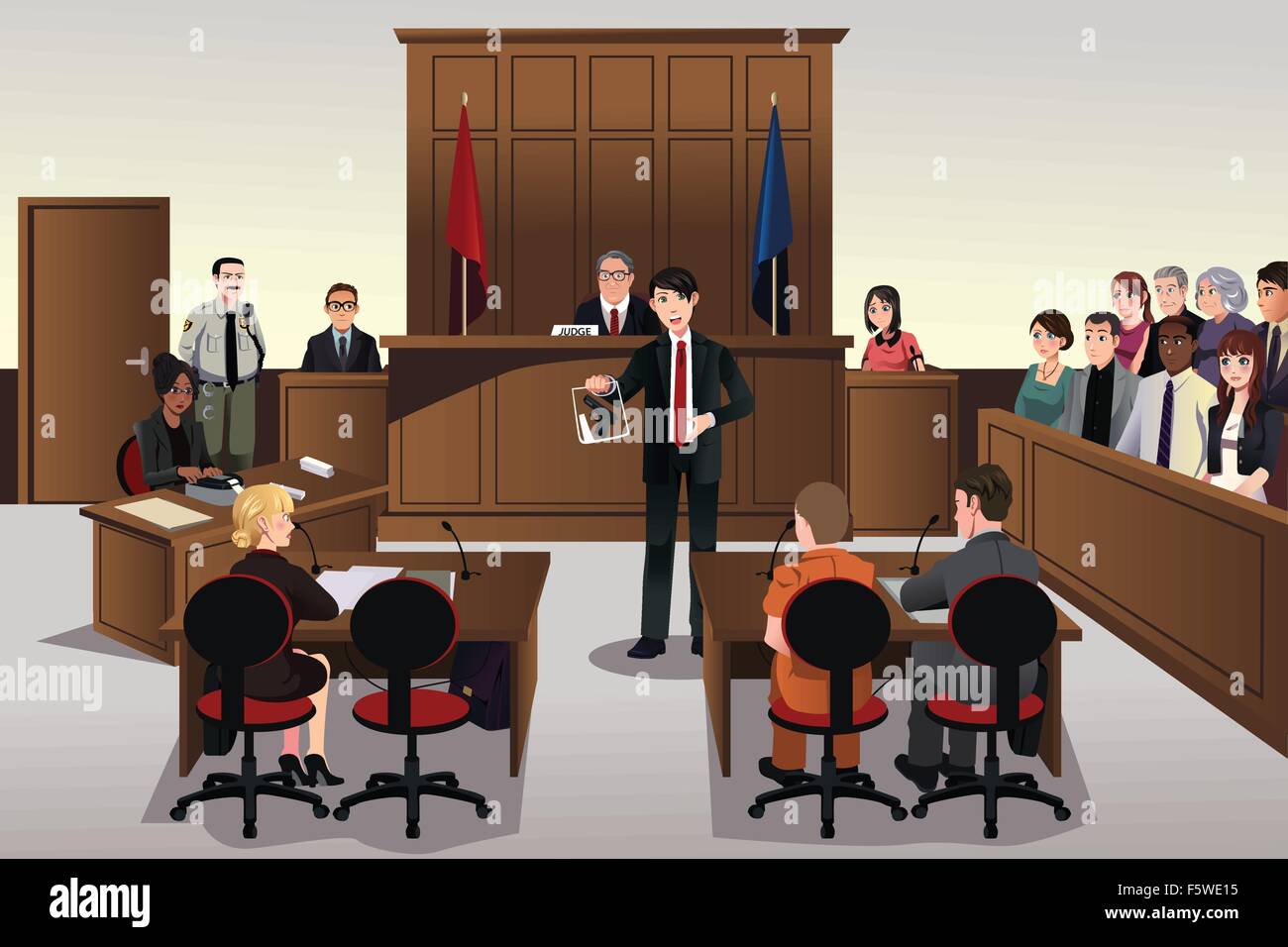 A vector illustration of court scene