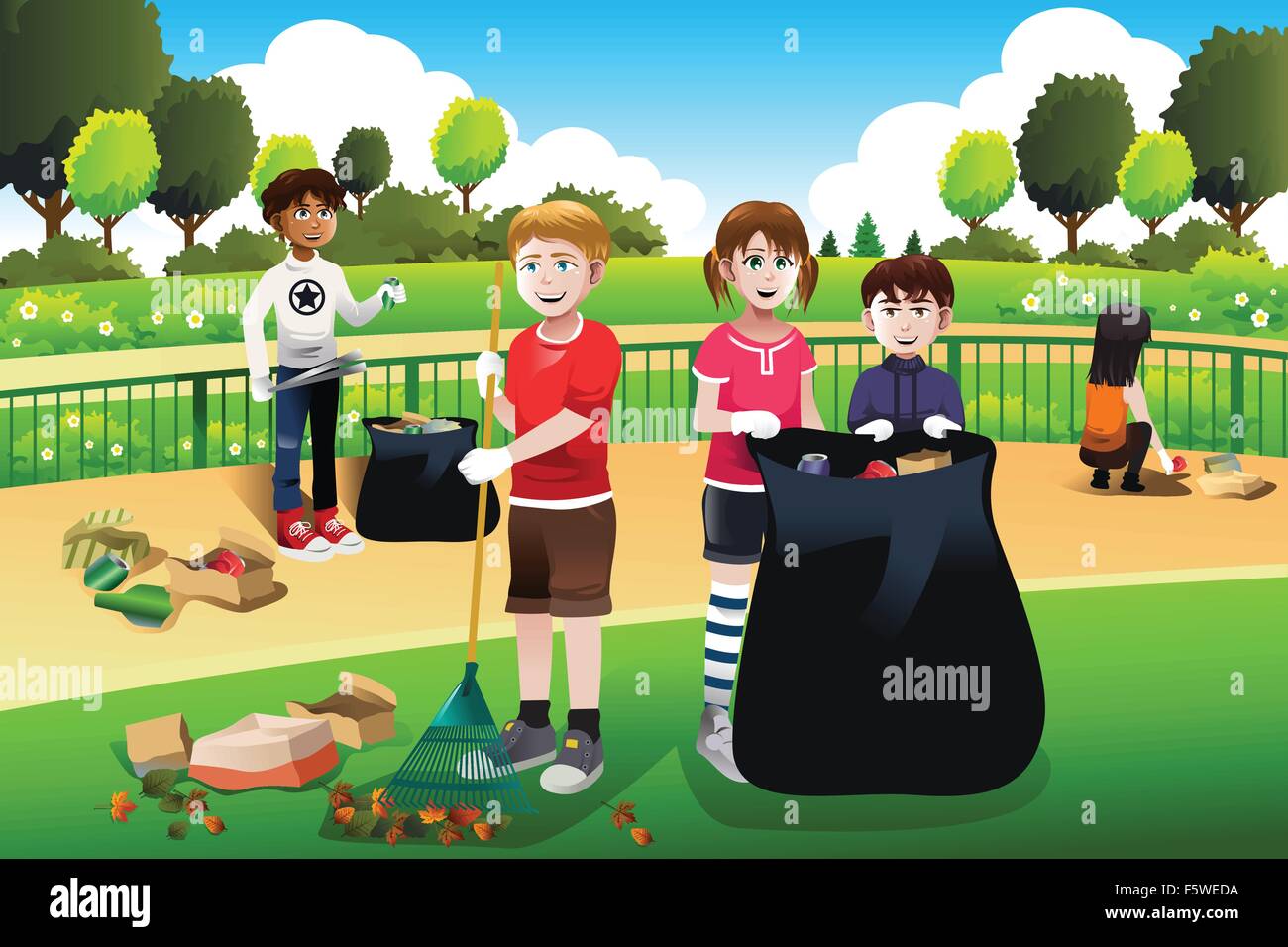 A vector illustration of kids volunteering cleaning up the park Stock  Vector Image & Art - Alamy