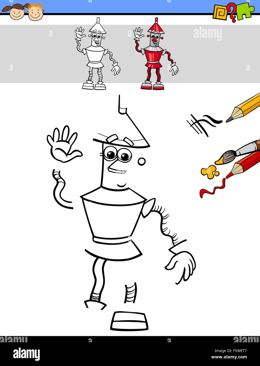 Cartoon Illustration of Drawing and Coloring Educational Task for ...