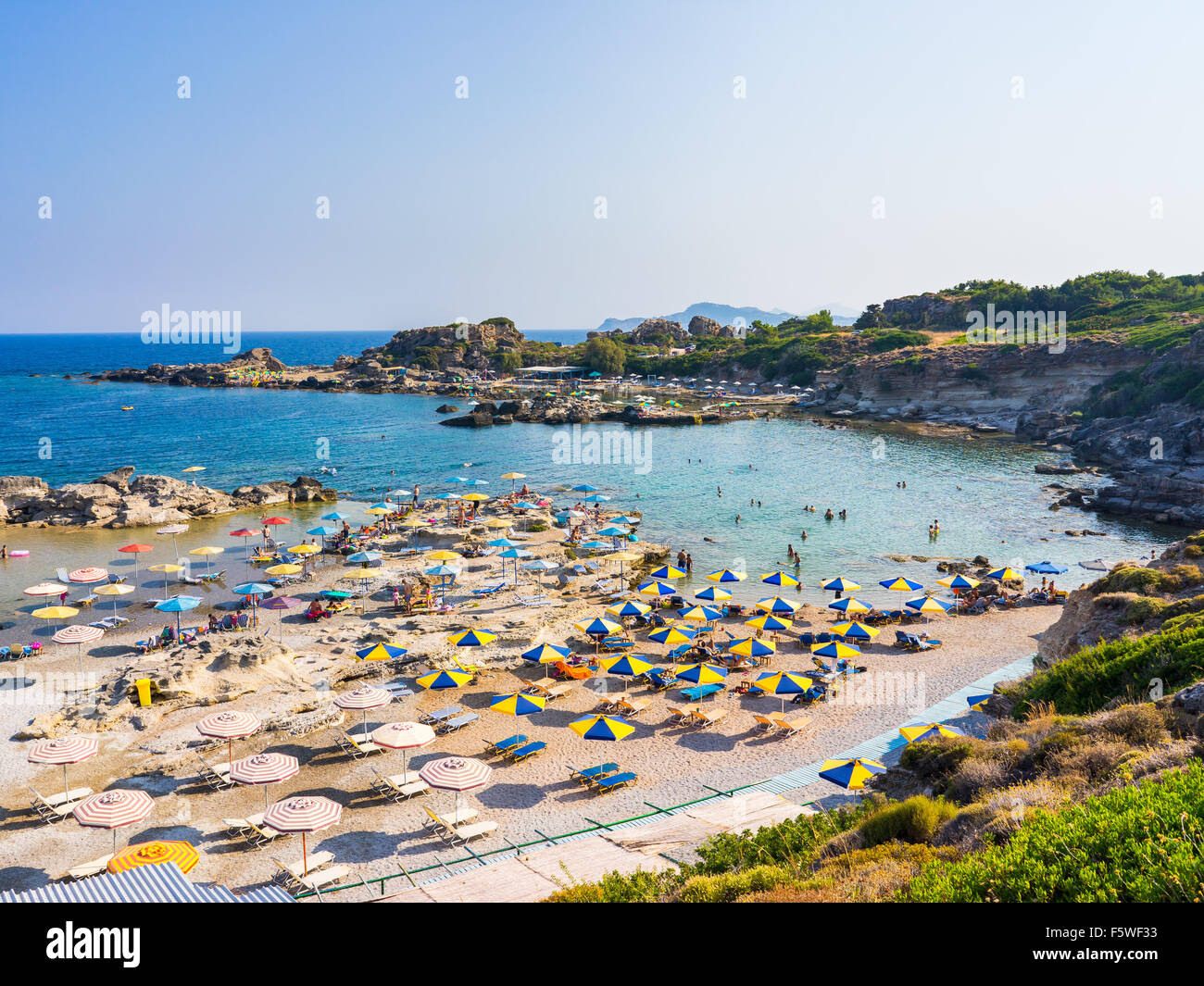 Overlooking Tassos Beach near Faliraki Rhodes Dodecanese Greece Europe Stock Photo