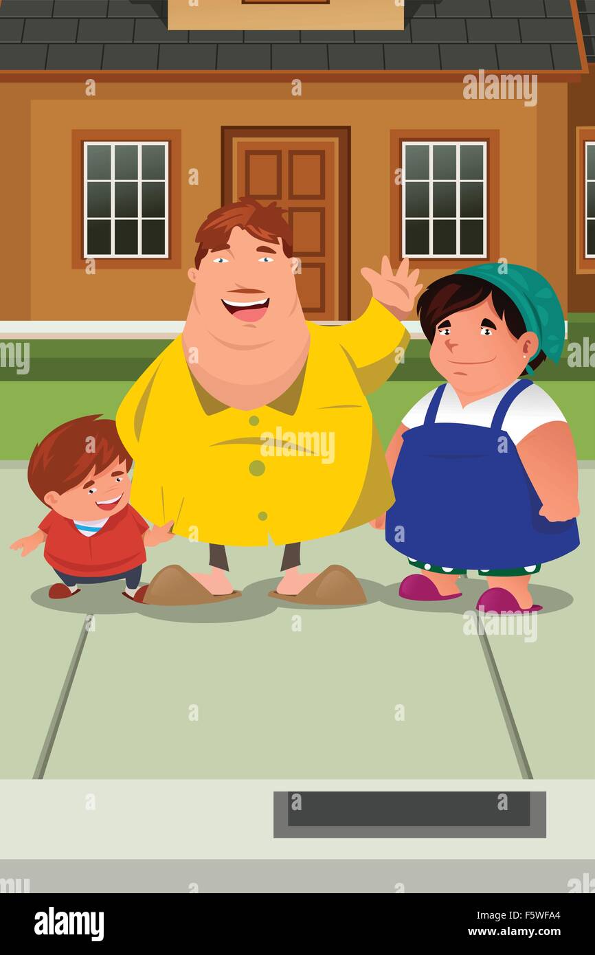 A vector illustration of happy family standing in front of house Stock ...