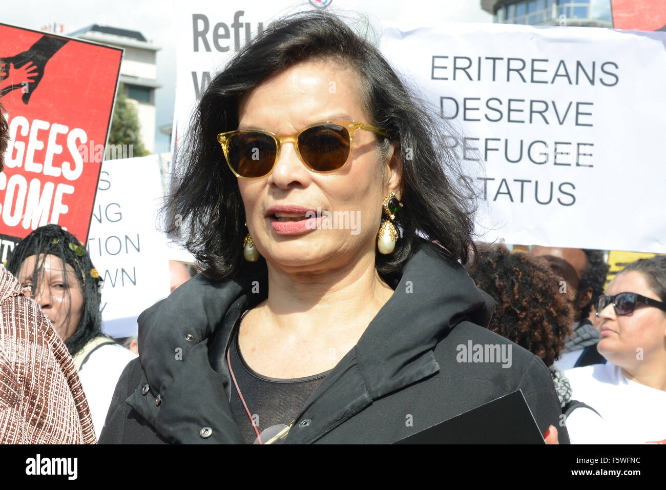 Bianca Jagger joins a national day of action called by various political campaign groups to show solidarity with refugees.  Featuring: Bianca Jagger Where: London, United Kingdom When: 12 Sep 2015 Stock Photo