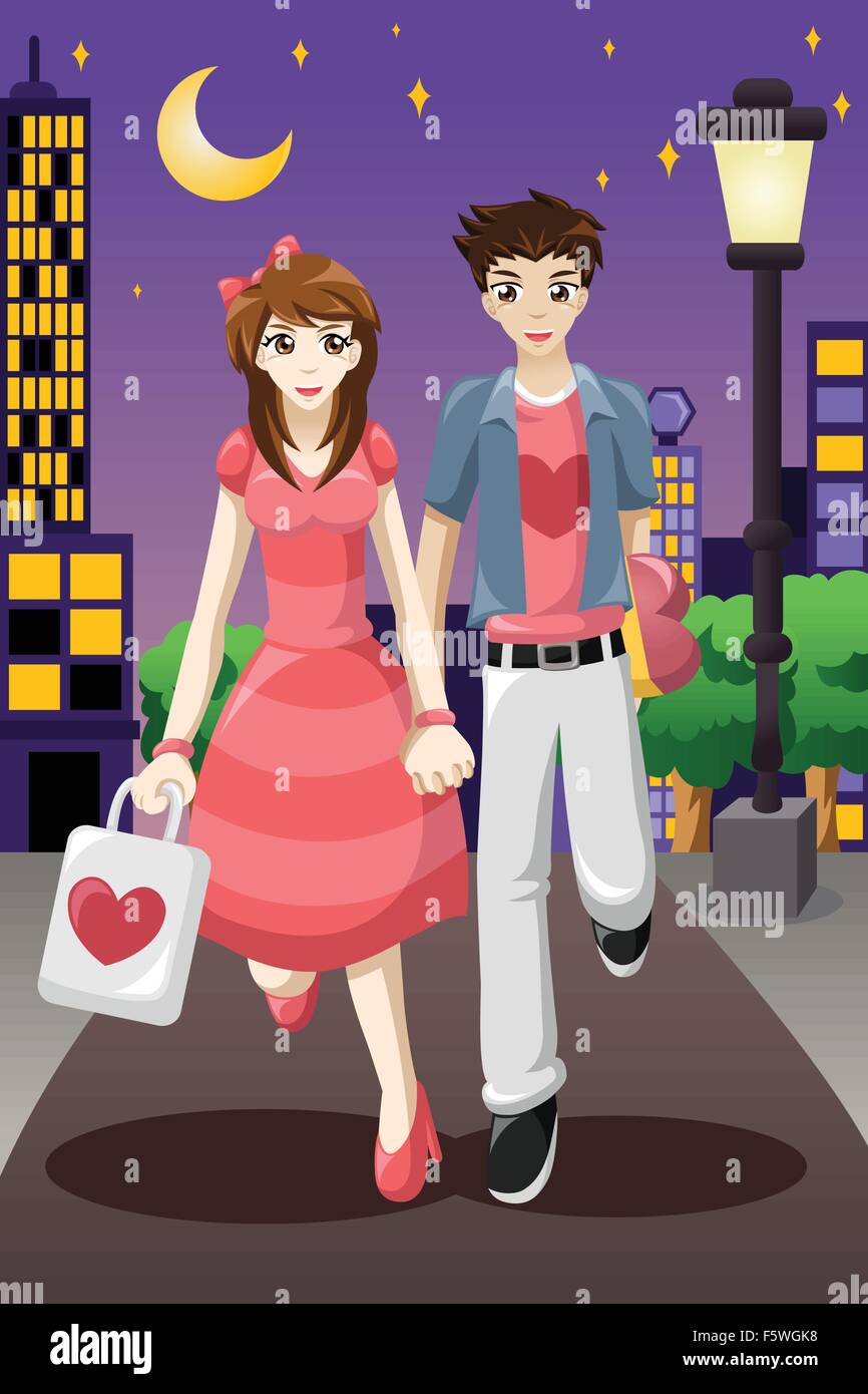 A vector illustration of couple going out on a Valentine's Day Stock Vector