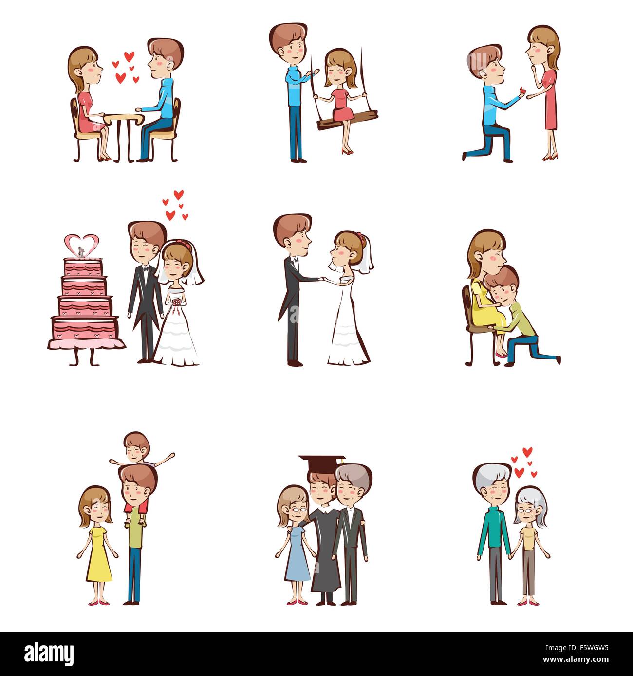 A vector illustration of life cycle of a couple Stock Vector