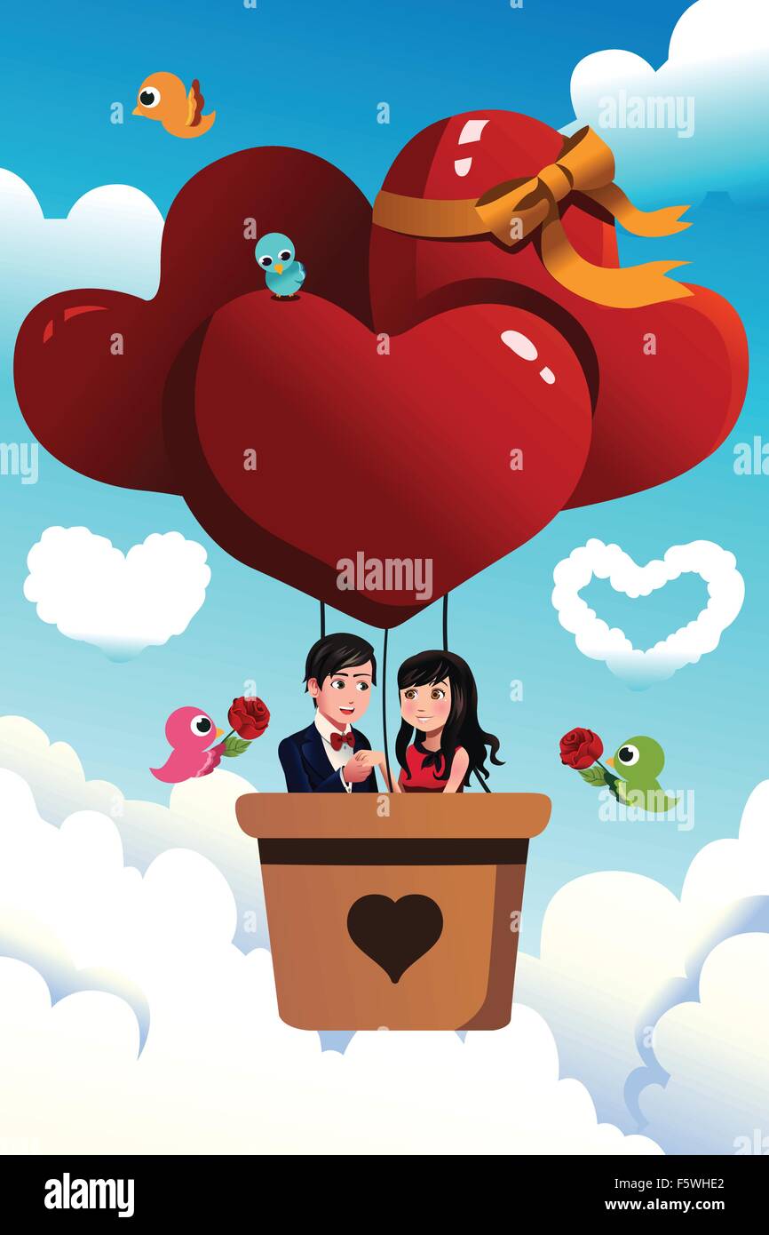A vector illustration of romantic young couple riding a hot air balloon for  valentine day concept Stock Vector Image & Art - Alamy