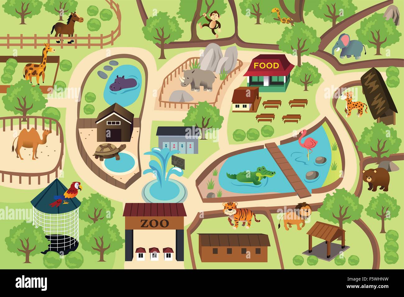 A vector illustration of map of a zoo park Stock Vector