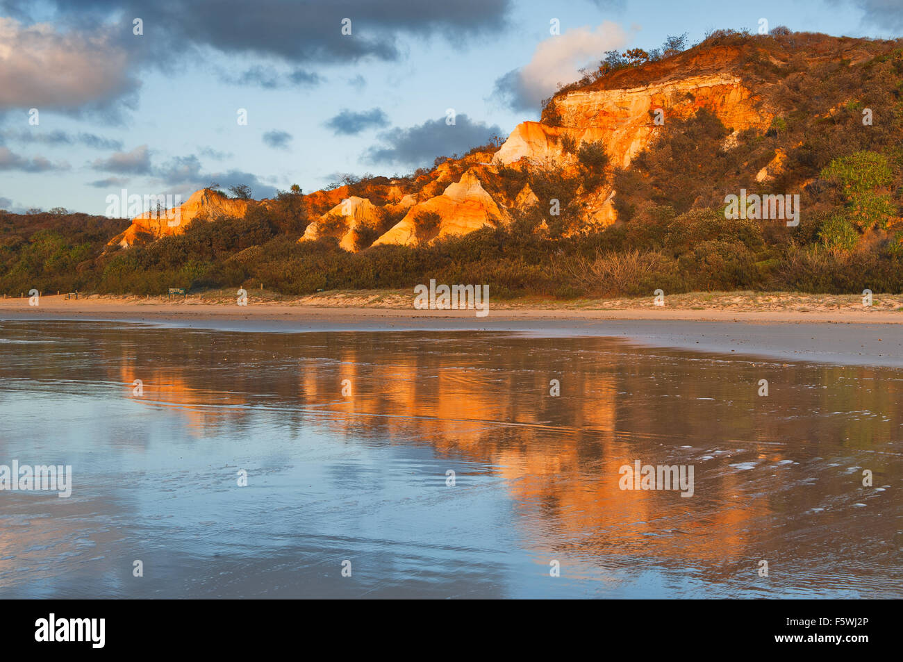 Sandstone formation of The Pinnacles on the coast of Fraser Island. Stock Photo