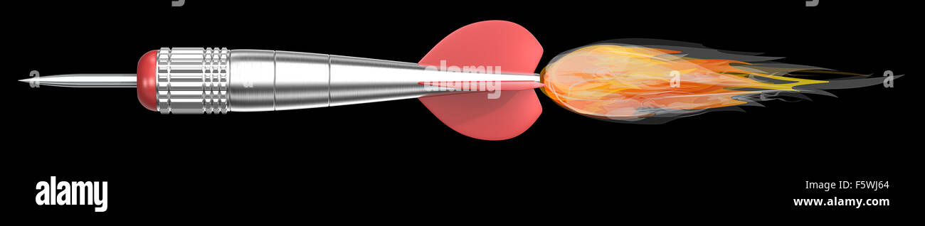 Dart arrow propelled by thrust jet Fire. Isolated on black background. Stock Photo