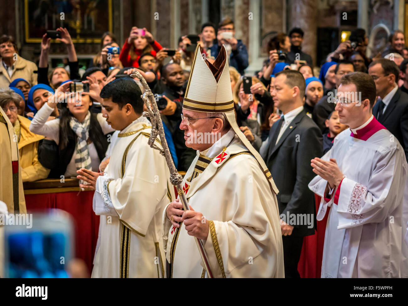 The pope Francis during the easter mass in the St. Peter's Basilica in