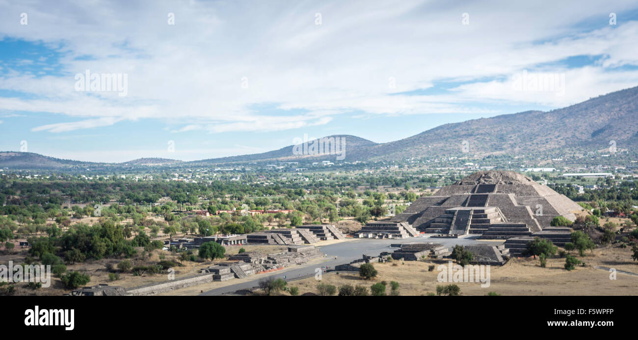 Alley of the dead in Teotihuacán Mexico with the pyramid of the moon. Stock Photo