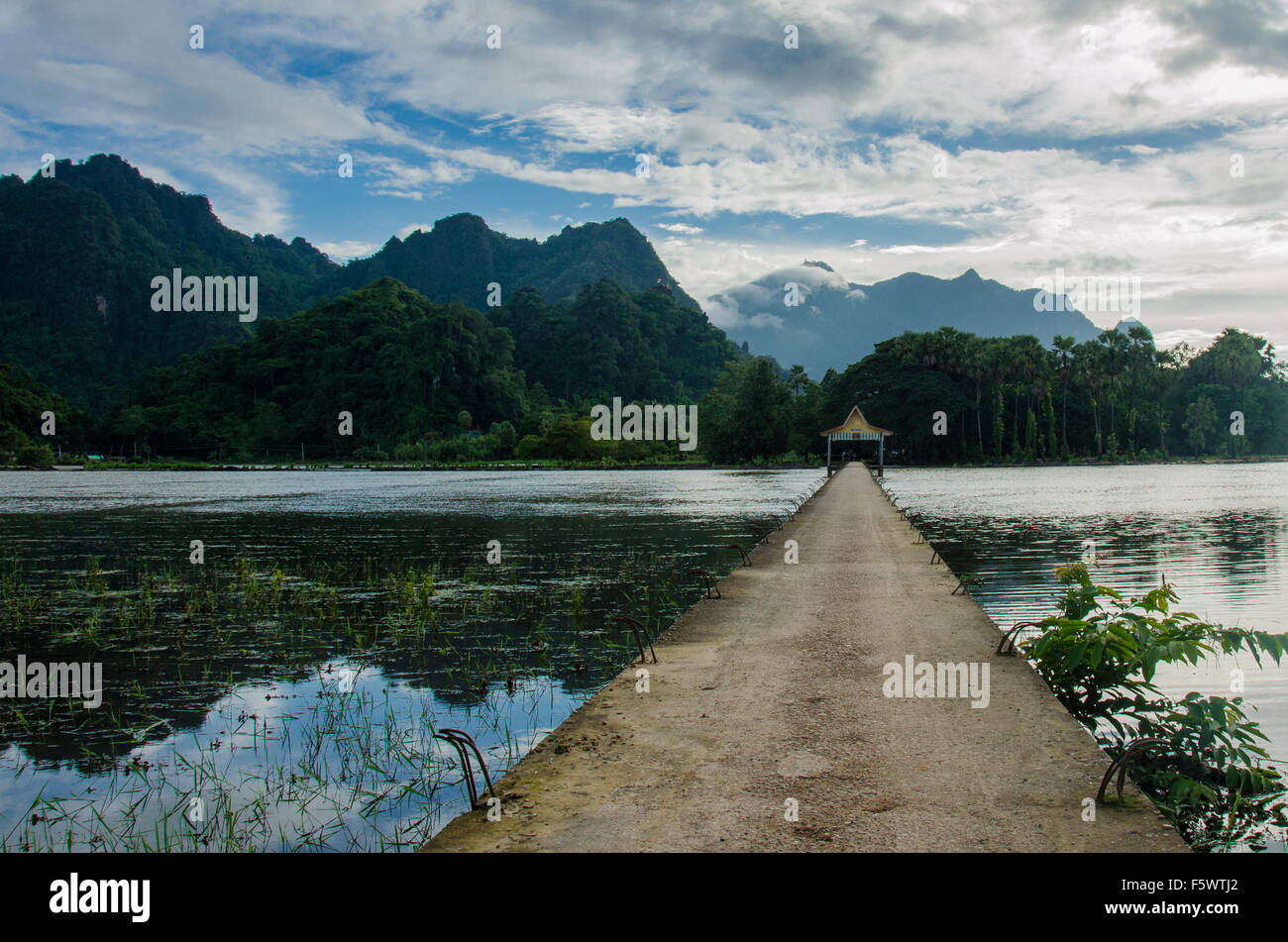 Jetty over lake in rural Myanmar (Burma) Stock Photo