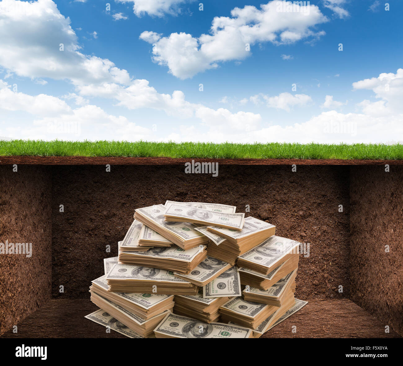 Treasure room with heap of money underground Stock Photo Alamy