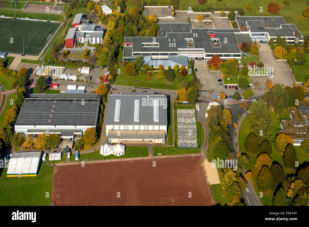 Sports facility Carl-Diem-Weg, Brilon, refugee shelter, asylum accommodation, Brilon, Sauerland, Hochsauerlandkreis Stock Photo