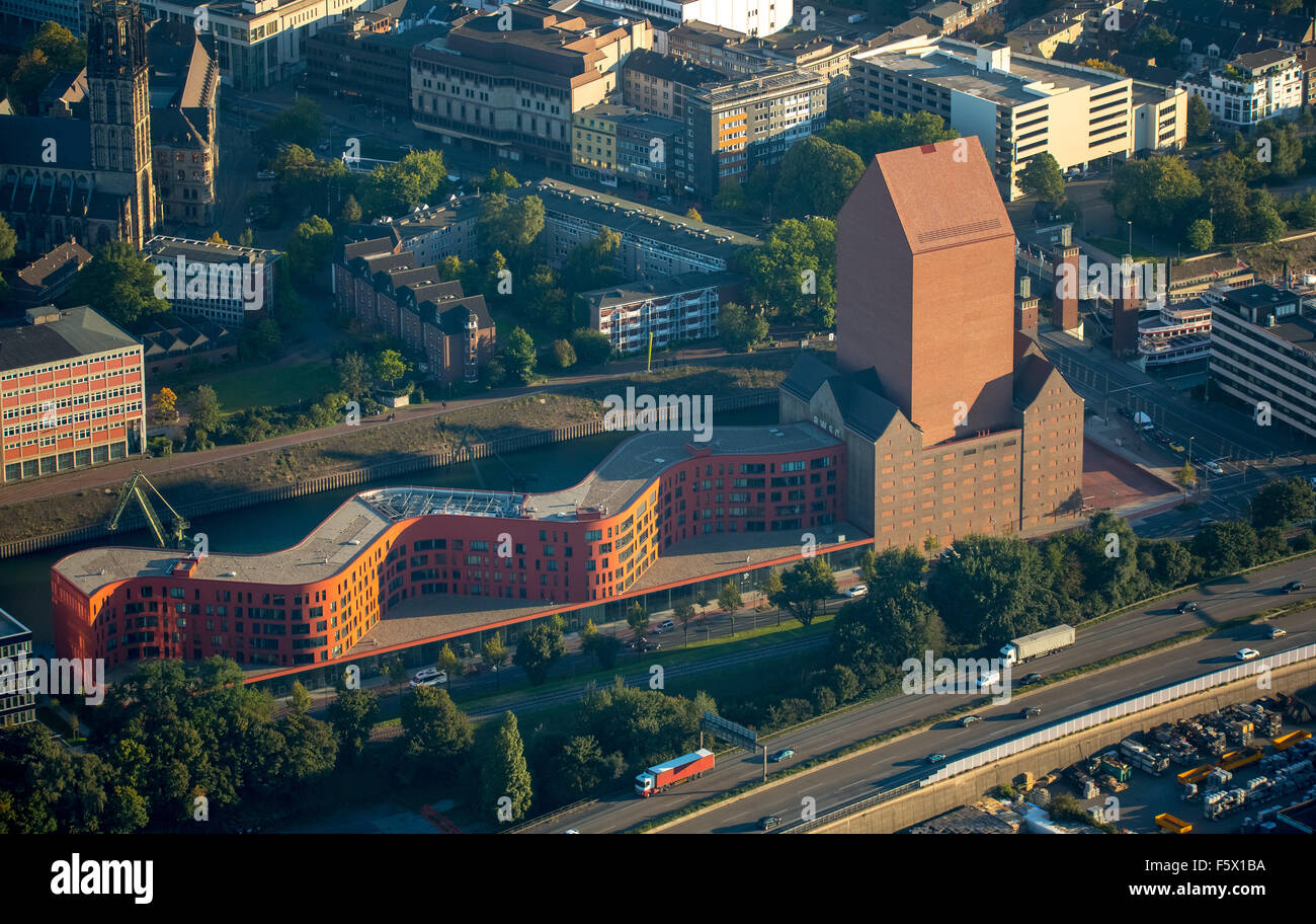 Provincial Archives of Nordrhein-Westfalen former storage building with new Archivturm inner harbor Duisburg, Duisburg, Ruhr, Stock Photo