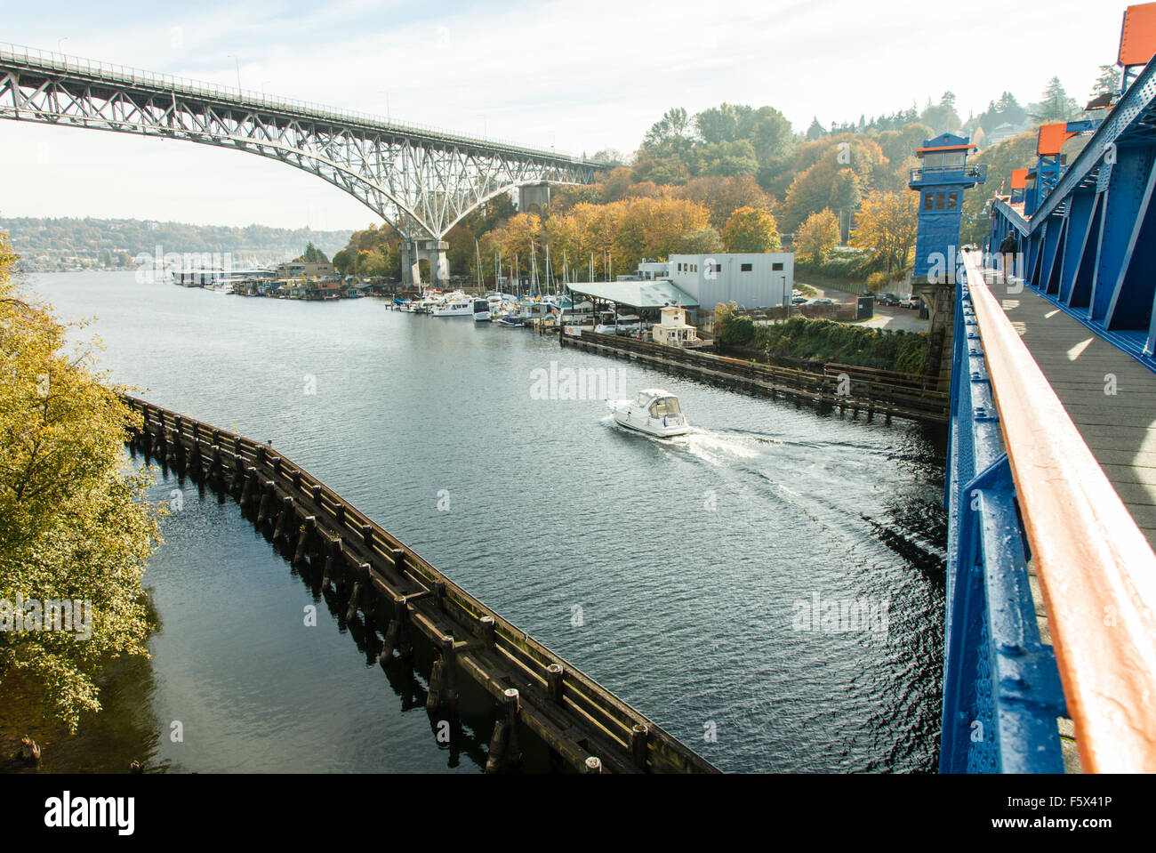 The Aurora Bridge, seen from Fremont Bridge, spanning the Fremont Cut