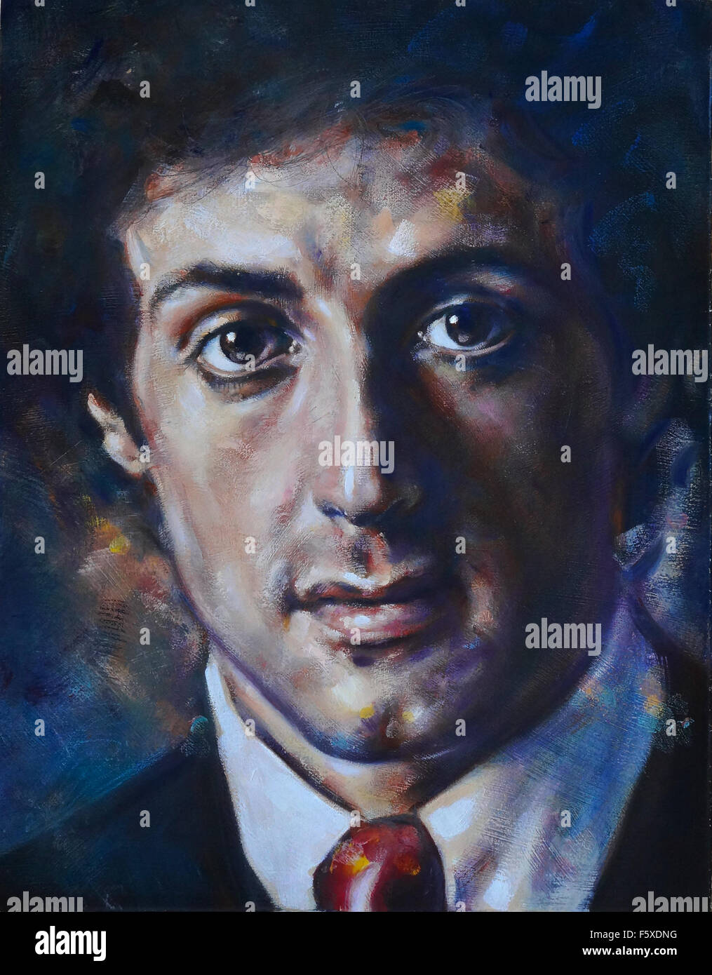 Portrait in oils of American actor and director Sylvester Stallone Stock Photo