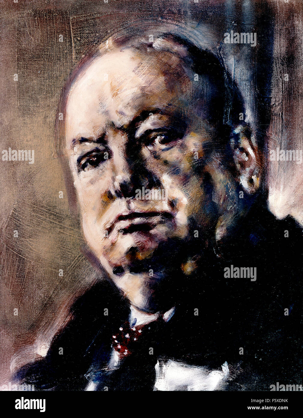 Portrait of Nobel Prize winner, Winston Churchill, oil on panel Stock ...