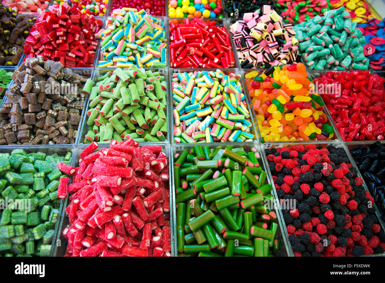 A colorful candy stall at the vibrant Machane Yehuda market in