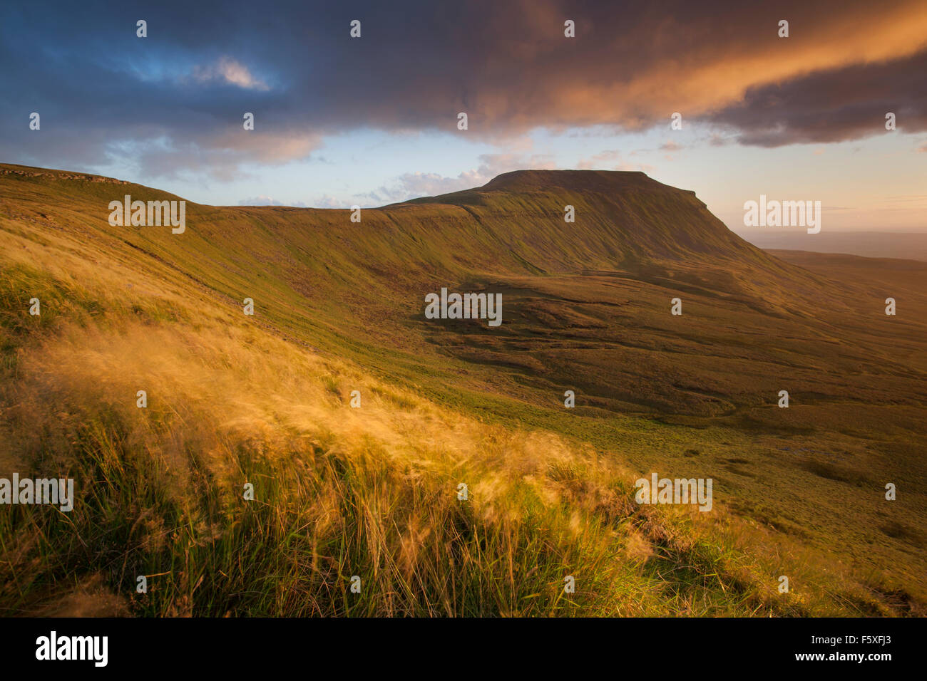 Ingleborough Hill photographed form Simon Fell at sunset, Chapel-Le-Dale, Ribblesdale, Yorkshire Dales, North Yorkshire, UK Stock Photo