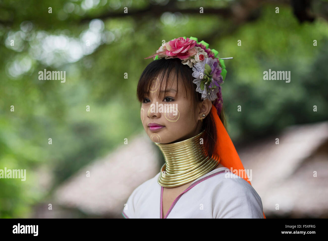 A lady from the Kayan ('long neck') hill tribe in northern Thailand Stock Photo